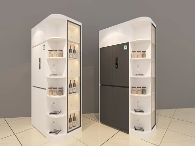 Two Modern Refrigerators With Glass Door White And Dark Gray Internal Storage Shelves Design 3d model