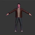 3D Game Movie Character Wearing Brown Jacket Shirt Green Pants And Sneakers With Arms Outstretched