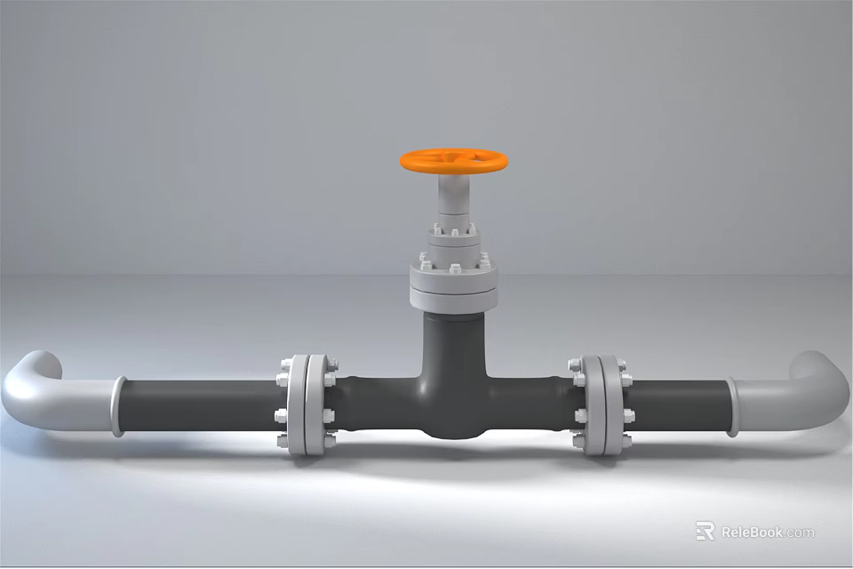 Gray Industrial Pipeline System With Orange Valve And Metal Flange Connections 3d model 