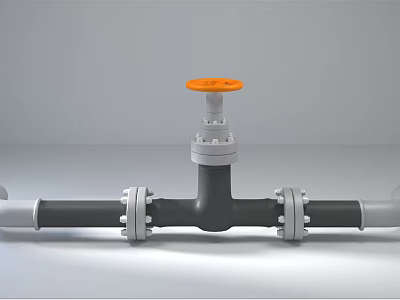 Gray Industrial Pipeline System With Orange Valve And Metal Flange Connections 3d model