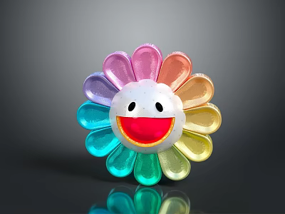 Colorful Flower Shaped Living Accessory With Smiling Face And Soft Multicolored Petals For Home Use 3d model
