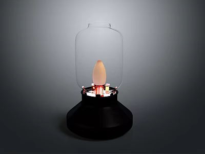 Elegant Decorative Glass Lantern With Illuminated Flame Shaped Wick And Black Base 3d model