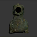 Ancient Bronze Mythical Beast Sculpture With Open Mouth And Curled Tail