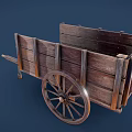 Wooden Cart With Wooden Bed Wheel And Handles On Blue Background