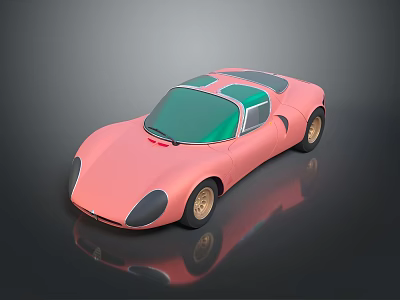 Pink Vintage Sports Car With Green Roof Gold Wheels And Streamlined Body 3d model