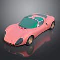 Pink Vintage Sports Car With Green Roof Gold Wheels And Streamlined Body