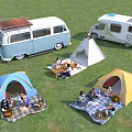Scenic Camping Site With Camper Vans Colorful Tents And Teepee For Outdoor Picnic