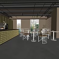 Modern Break Room Interior Design With Open Layout Cabinets Tables Chairs And Windows 3d model