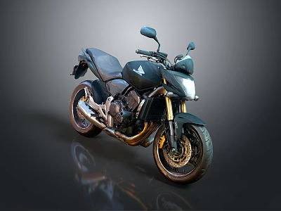 Black Sporty Motorcycle With Modern Design Gold Rims And Reflective Surface 3d model