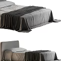 Modern Double Bed With Gray Bed Sheets And Soft Blanket Simple Headboard Design 3d model