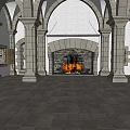 Historic Gothic Hall Interior Featuring Arched Columns High Ceiling And Stone Floor 3d model