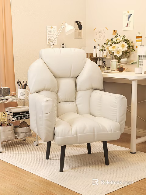 White Comfortable Bean Bag Chair With Plush Upholstery For Home Office Seating 3d model 