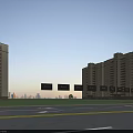 Vibrant Commercial Street With High Rise Buildings Pedestrians Green Trees Plaza Area And Parked Cars