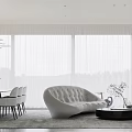 Modern Living Dining Room Interior With White Sofa Table Pendant Light Large Windows And Curtains