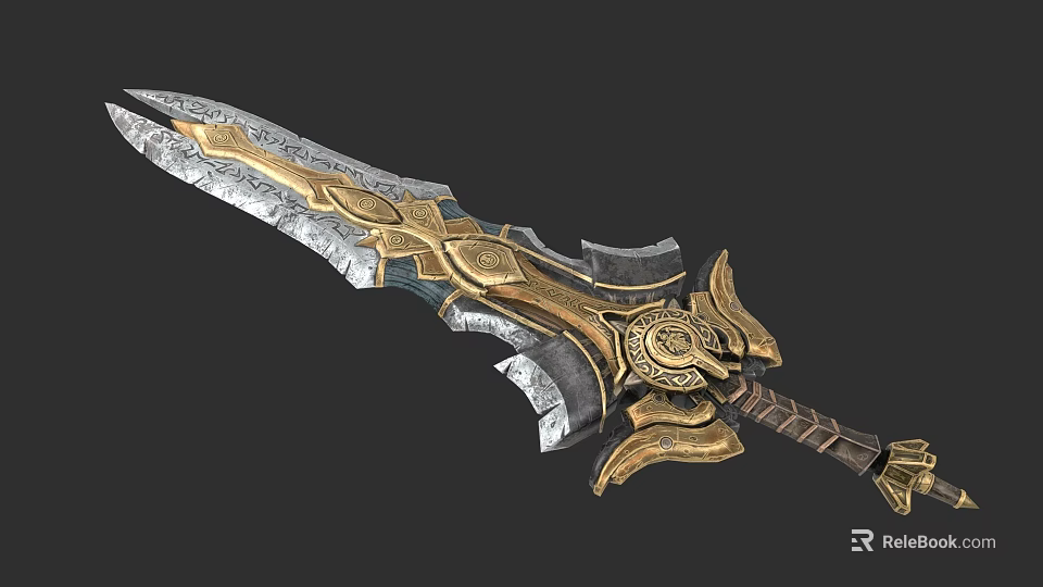 Ornate Fantasy Sword With Intricate Gold Silver Metal Design And Decorative Hilt Details 3d model 