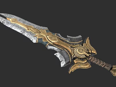 Ornate Fantasy Sword With Intricate Gold Silver Metal Design And Decorative Hilt Details 3d model