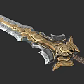 Ornate Fantasy Sword With Intricate Gold Silver Metal Design And Decorative Hilt Details