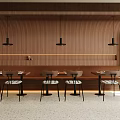 Modern Restaurant Interior Design With Wooden Wall Pendant Lights Dining Tables And Terrazzo Floor