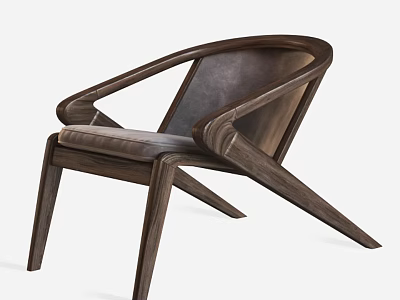 Modern Wooden Leisure Chair With Curved Armrests And Leather Cushion Design 3d model