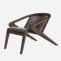 Modern Wooden Leisure Chair With Curved Armrests And Leather Cushion Design