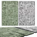 Contemporary Square Rugs With Green And Gray Geometric Textured Patterns For Home Decor