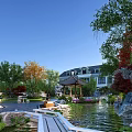 Traditional Garden Landscape With Wooden Pavilion Circular Platform And Lush Greenery