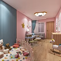 School Children's Activity Room With Pink Blue Decor Stuffed Toys And Rocking Horse