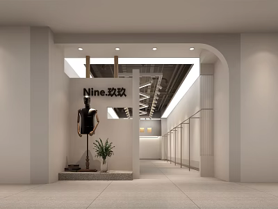 Nine Huanhuan Clothing Store With Display Mannequin Black Outfit Green Plant And Clothing Racks 3d model