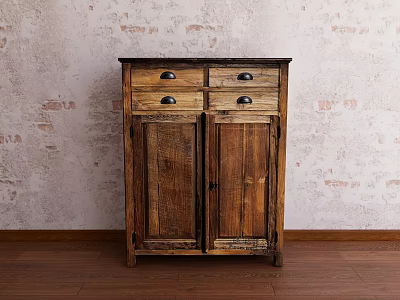 Vintage Wooden Console Cabinet With Drawers And Doors In Entryway Setting 3d model