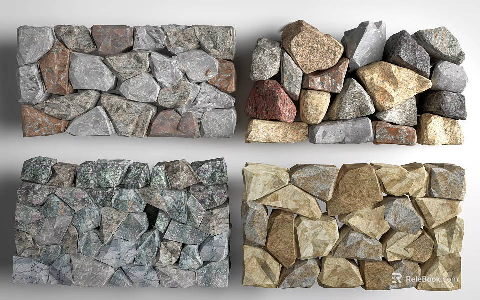 Natural Stone And Wood Decorative Materials With Various Textures And Colors 3d model 