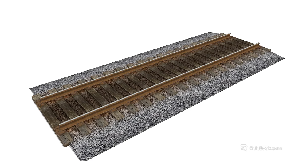 Well Constructed Railroad Infrastructure With Wooden Ties And Gravel Ballast 3d model 