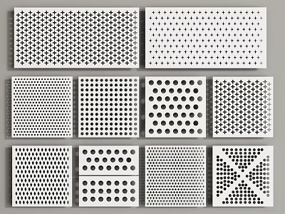 Various Perforated Metal Panels With Different Hole Patterns And Designs 3d model