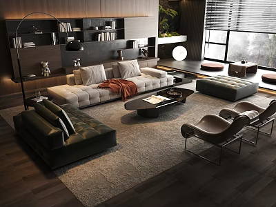 Modern Living Room Sofa Coffee Table Set With Area Rug And Floor Lamp 3d model