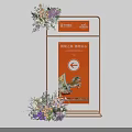 Directional Sign With Golden Frame Orange Signboard And Flower Decorations