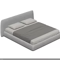 Minimalist Modern Double Bed With Upholstered Gray Headboard Two Pillows And Gray Bedding