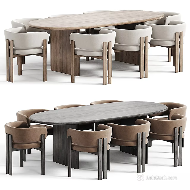 Modern Dining Table And Chairs Combination With Wooden Frame And Fabric Upholstered Seats 3d model 