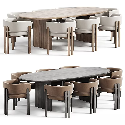Modern Dining Table And Chairs Combination With Wooden Frame And Fabric Upholstered Seats 3d model