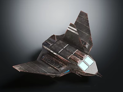 Futuristic Dark Colored Fighter Jet 3D Rendering With Angular Wings Transparent Canopy And Metallic Details 3d model
