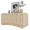 Entryway Console Cabinets With Curved Doors In White Beige Brown And Decor Items On Top