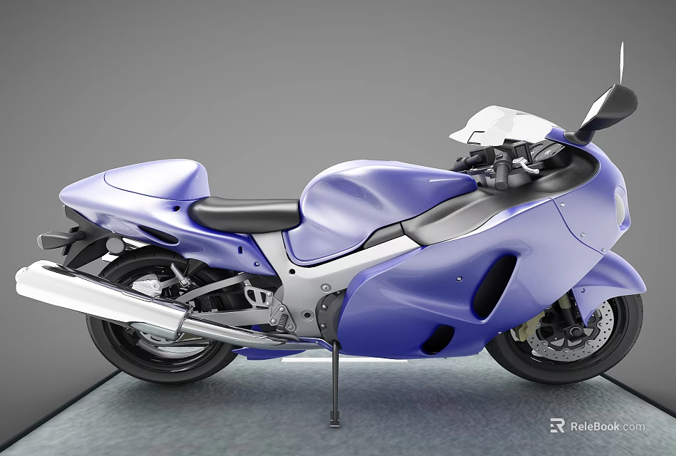 Purple Motorcycle With Sleek Design Black Seat Silver Exhaust And Transparent Windshield 3d model 