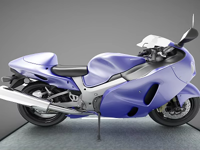 Purple Motorcycle With Sleek Design Black Seat Silver Exhaust And Transparent Windshield 3d model
