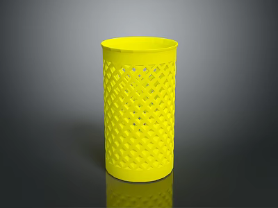 Yellow Animal Shaped Trash Bin With Perforated Design On Dark Background 3d model