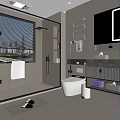 Modern Bathroom Interior With Glass Shower Partition Toilet Vanity Marble Countertop And Large Mirror
