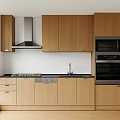Modern Kitchen With Wooden Upper And Lower Cabinets Cooktop Sink Range Hood Appliances