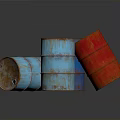 Rusty Metal Drums in Blue Red with Upright Tilted Rusted Surfaces 3d model