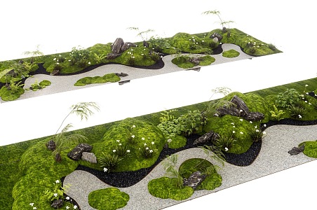 Modern landscape stone moss micro-terrain plant combination 3d model