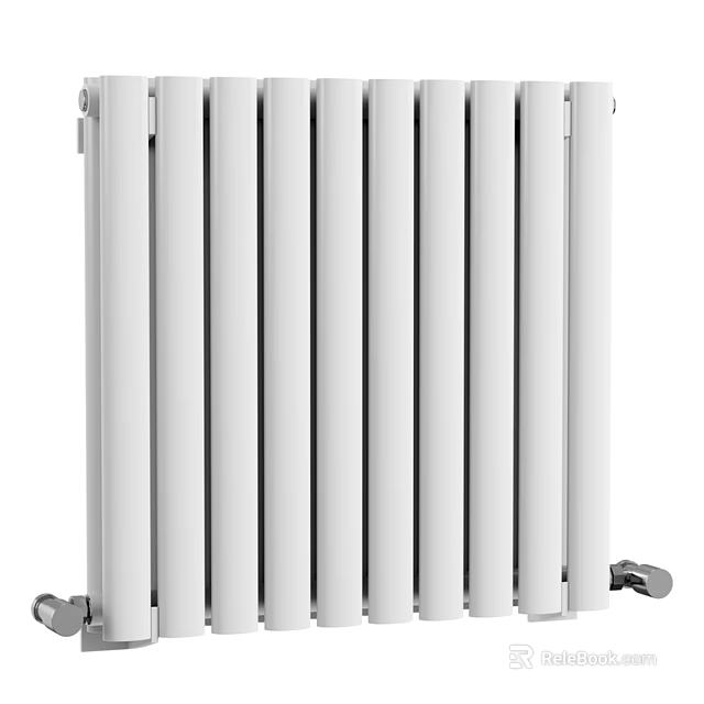 Modern White Vertical Bathroom Accessory Radiator With Metal Fins And Installation Feet 3d model 