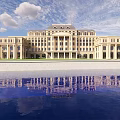 Grand European Style Architecture With Symmetrical Columns And Front Water Pool