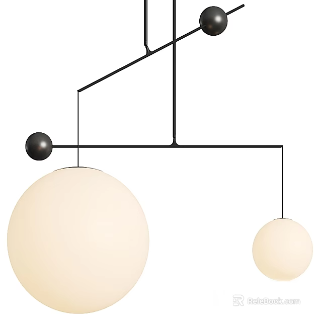Modern Minimalist Chandelier With Black Metal Frame And Beige Spherical Shades 3d model 