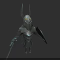 Mythical Armored Fantasy Creature Character With Horned Helmet Winged Armor And Sword